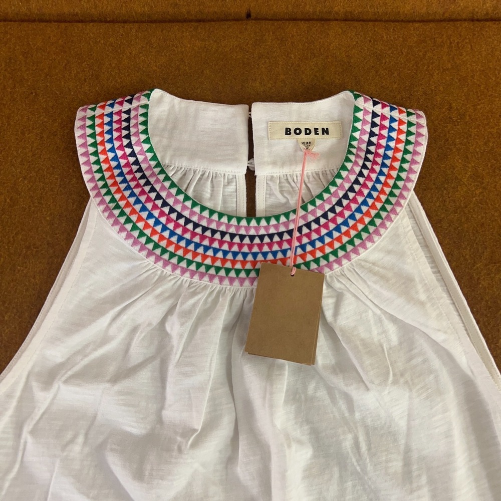 Boden Womens Size 10 White Eleni Embroidered Neckline Cotton Dress NWT *No Belt* - Picture 2 of 12